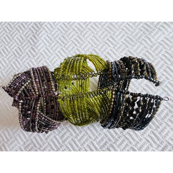 Vintage Beaded Cuff Bracelet Lot – Y2K Memory Wire Boho Jewelry – Set of 3 - Picture 13 of 13